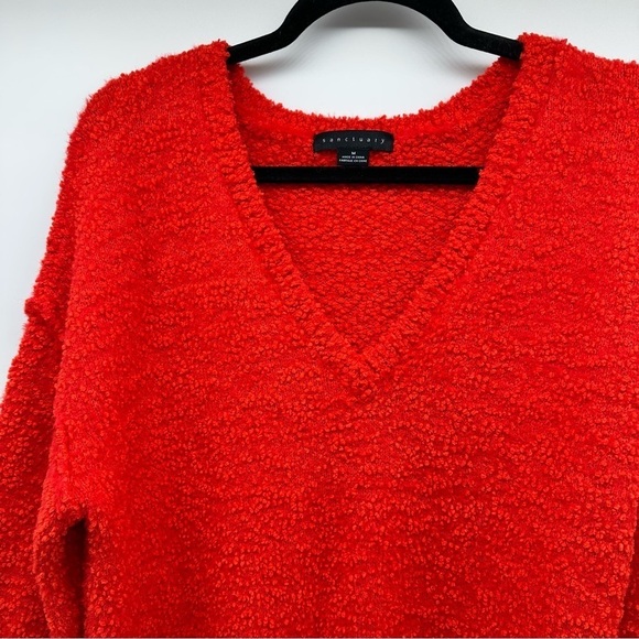 Sanctuary‎ Teddy Sweater V-neck Red-Orange Slouchy Oversized Size Medium - Picture 2 of 10